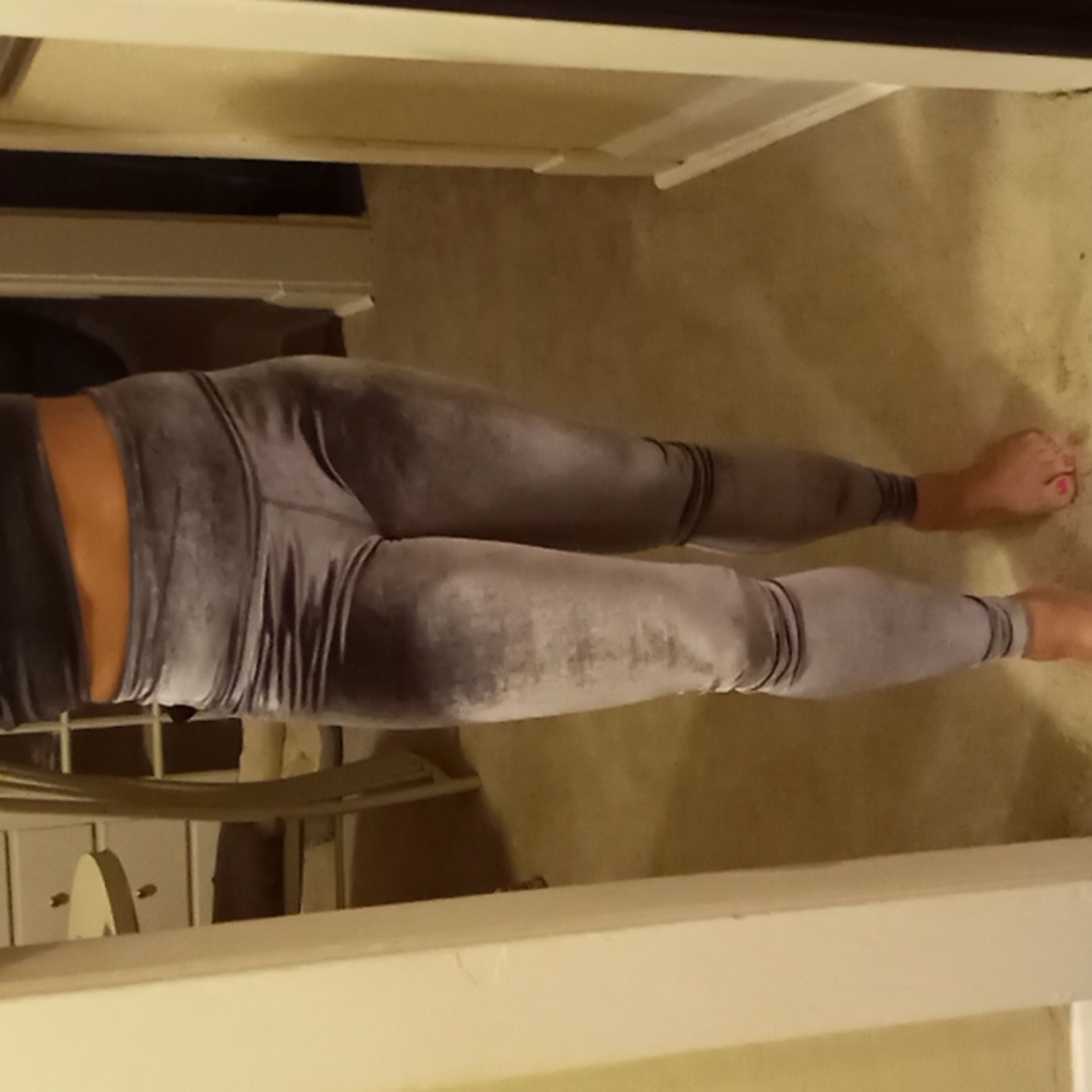 Grey velvet leggings